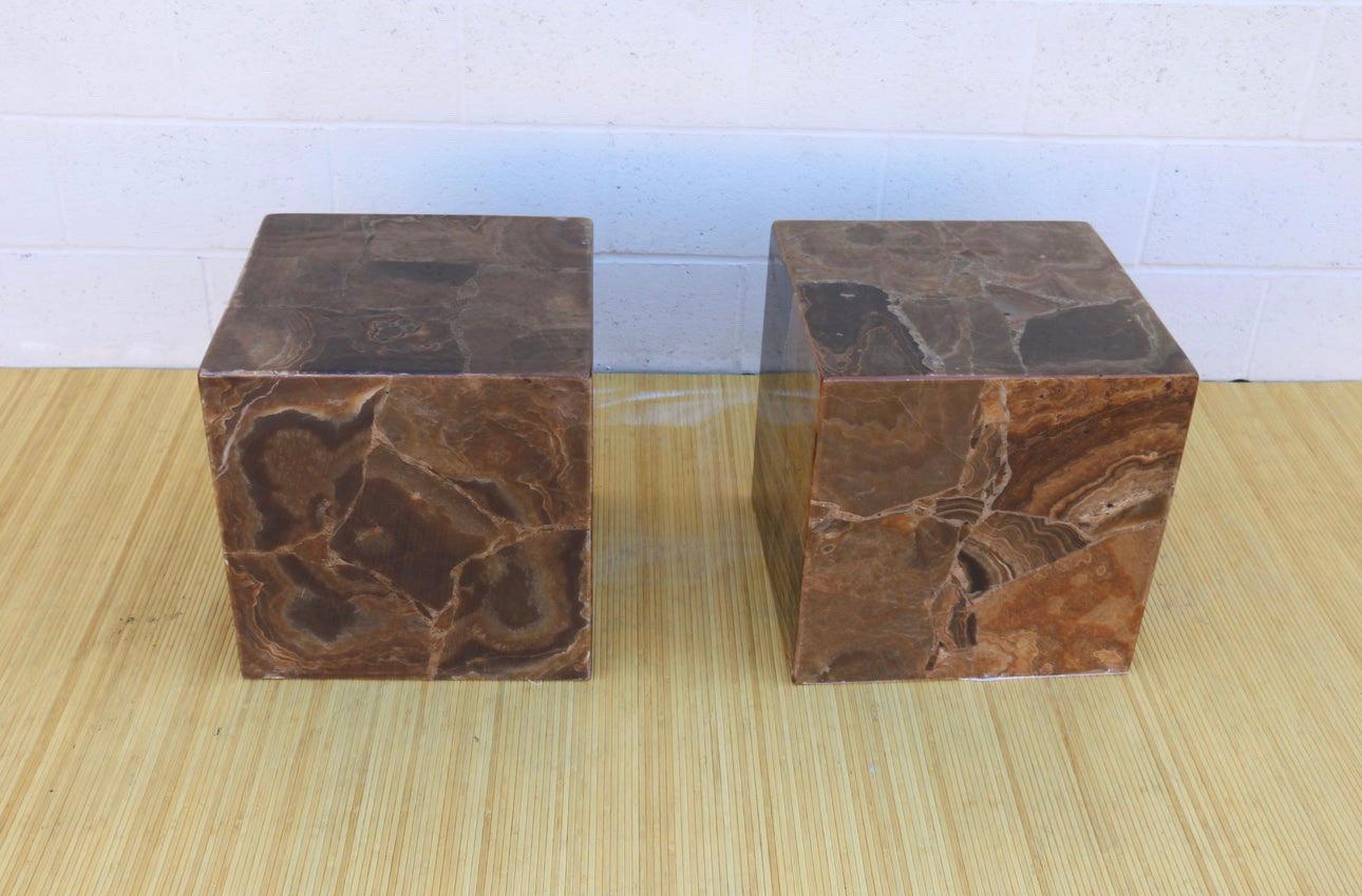 Pair of Vintage Italian Onyx Low Pedestal or End Tables In Good Condition For Sale In North Hollywood, CA