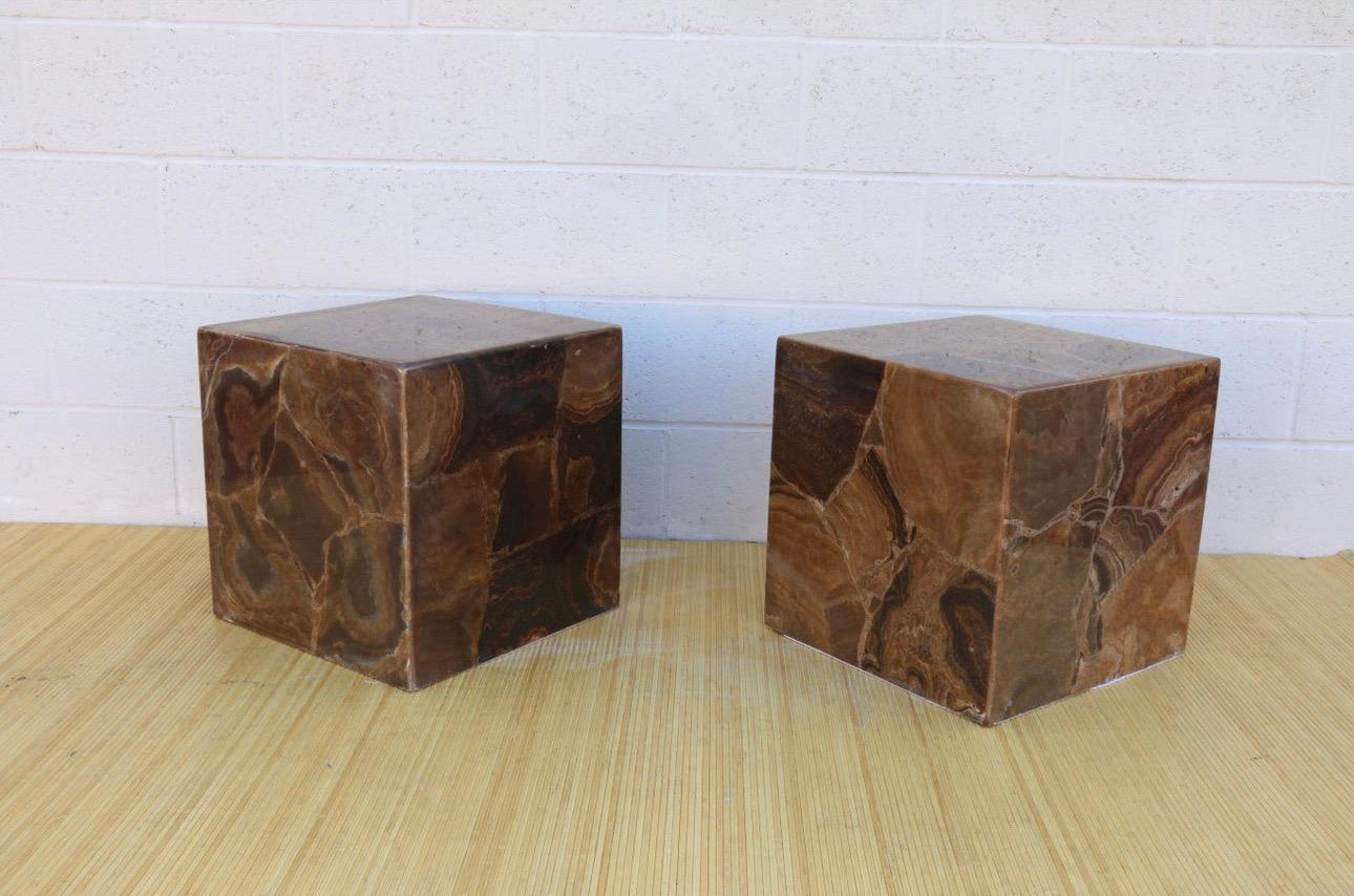 Pair of Vintage Italian Onyx Low Pedestal or End Tables For Sale 1