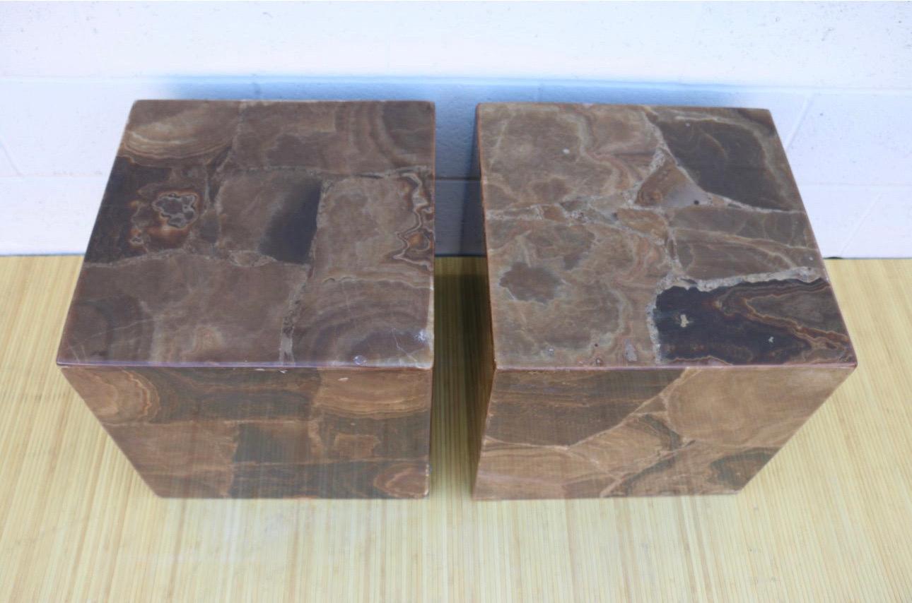 Pair of Vintage Italian Onyx Low Pedestal or End Tables For Sale 2