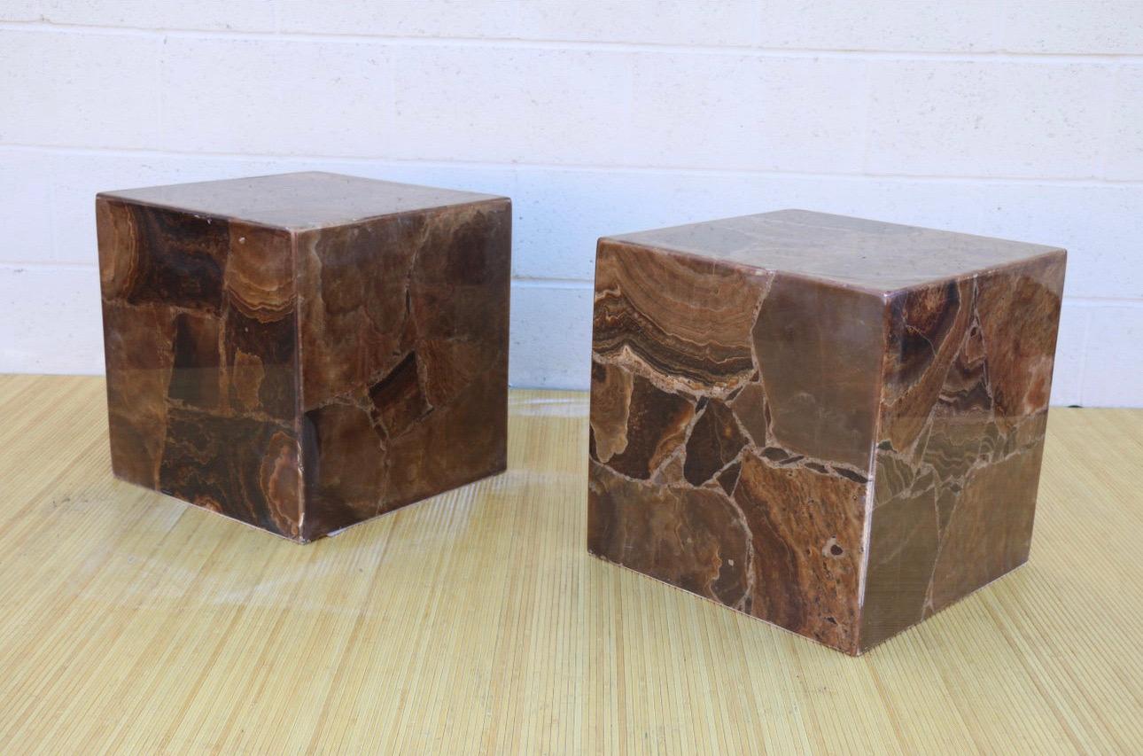 Pair of Vintage Italian Onyx Low Pedestal or End Tables For Sale 3