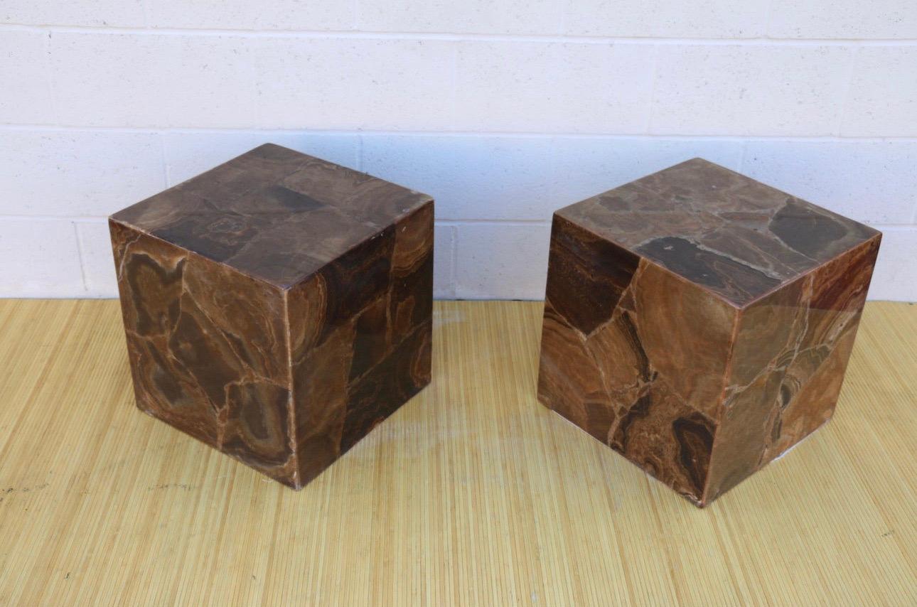 Pair of Vintage Italian Onyx Low Pedestal or End Tables For Sale 4