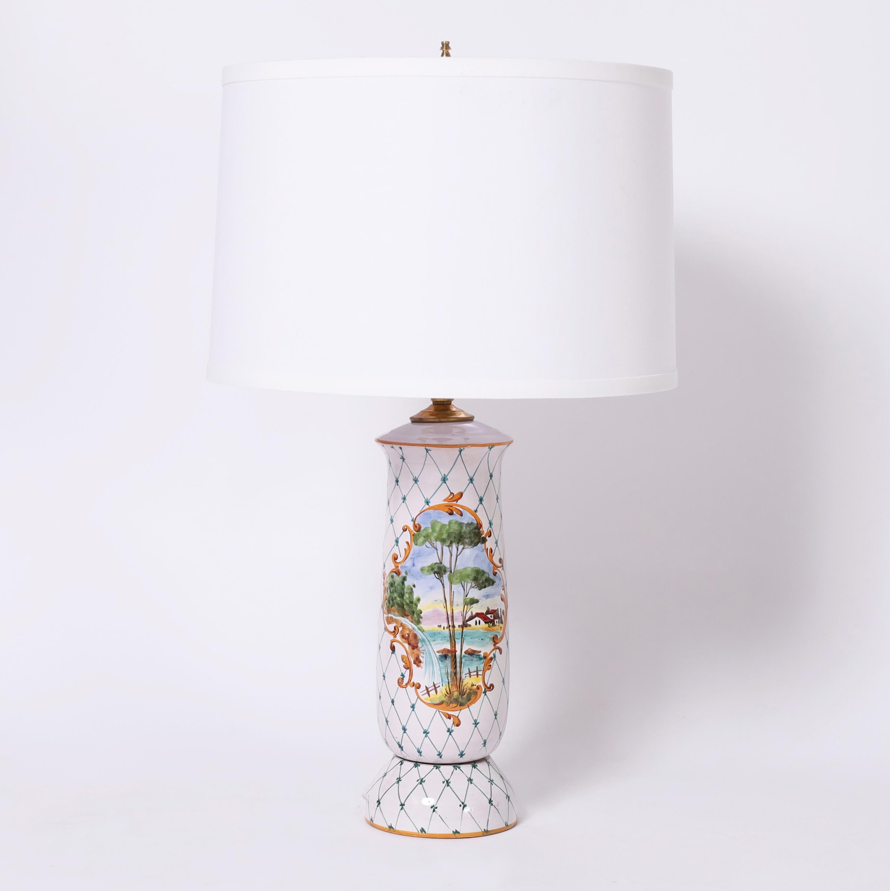 Mid-Century moderno Coppia di lampade da tavolo in terracotta italiana dipinta e smaltata vintage in vendita