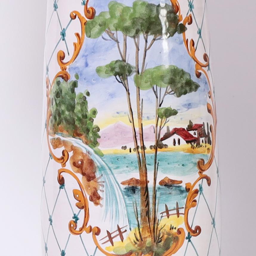 Smaltato Coppia di lampade da tavolo in terracotta italiana dipinta e smaltata vintage in vendita