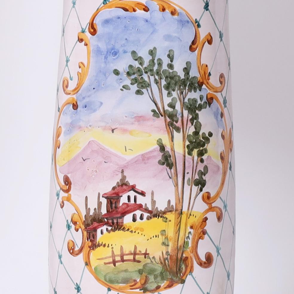 XX secolo Coppia di lampade da tavolo in terracotta italiana dipinta e smaltata vintage in vendita