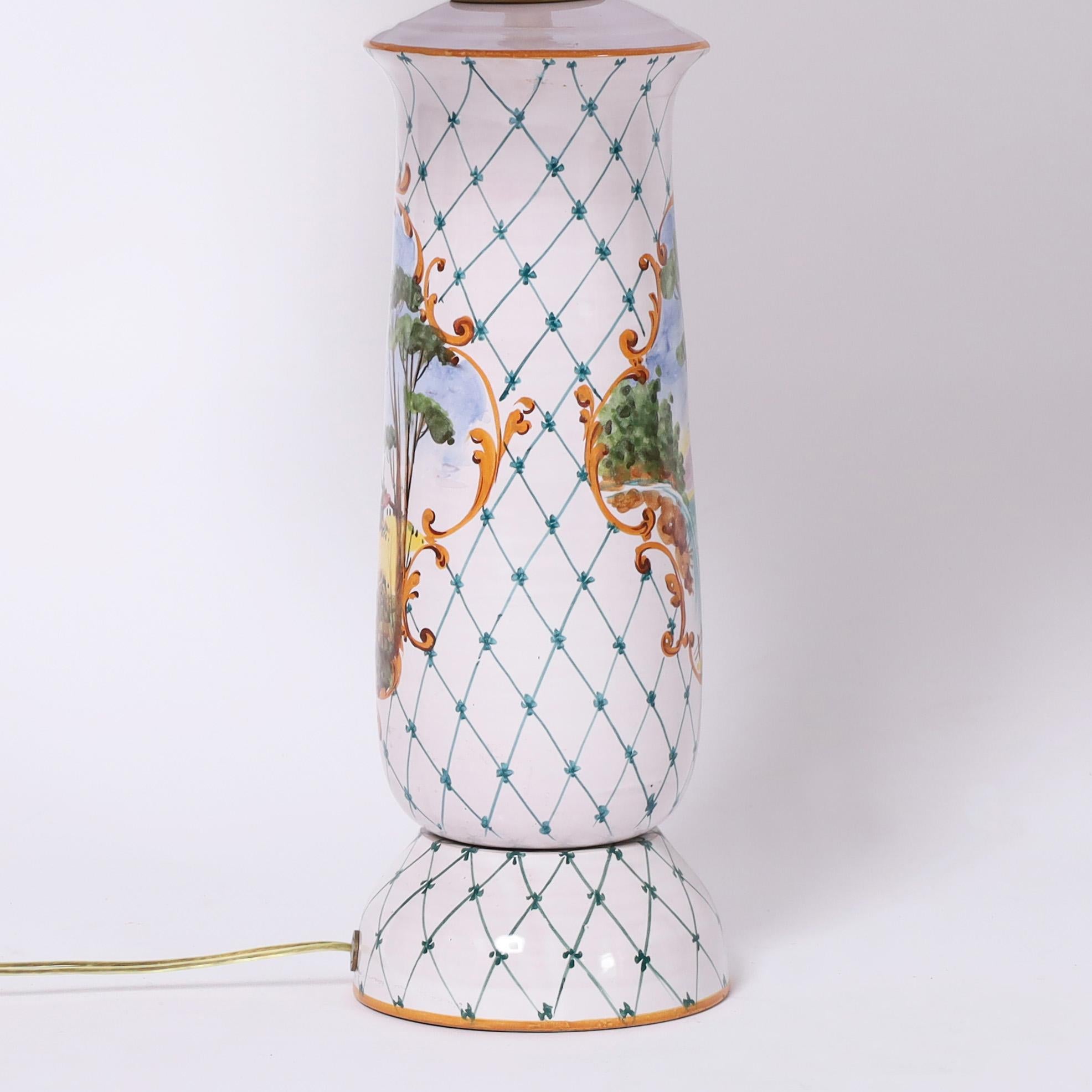 Terracotta Coppia di lampade da tavolo in terracotta italiana dipinta e smaltata vintage in vendita
