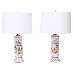 Pair of Vintage Italian Painted and Glazed Terra Cotta Table Lamps