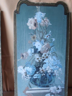 Pair of Vintage Italian Palladio Painted Floral Panels with Distressing