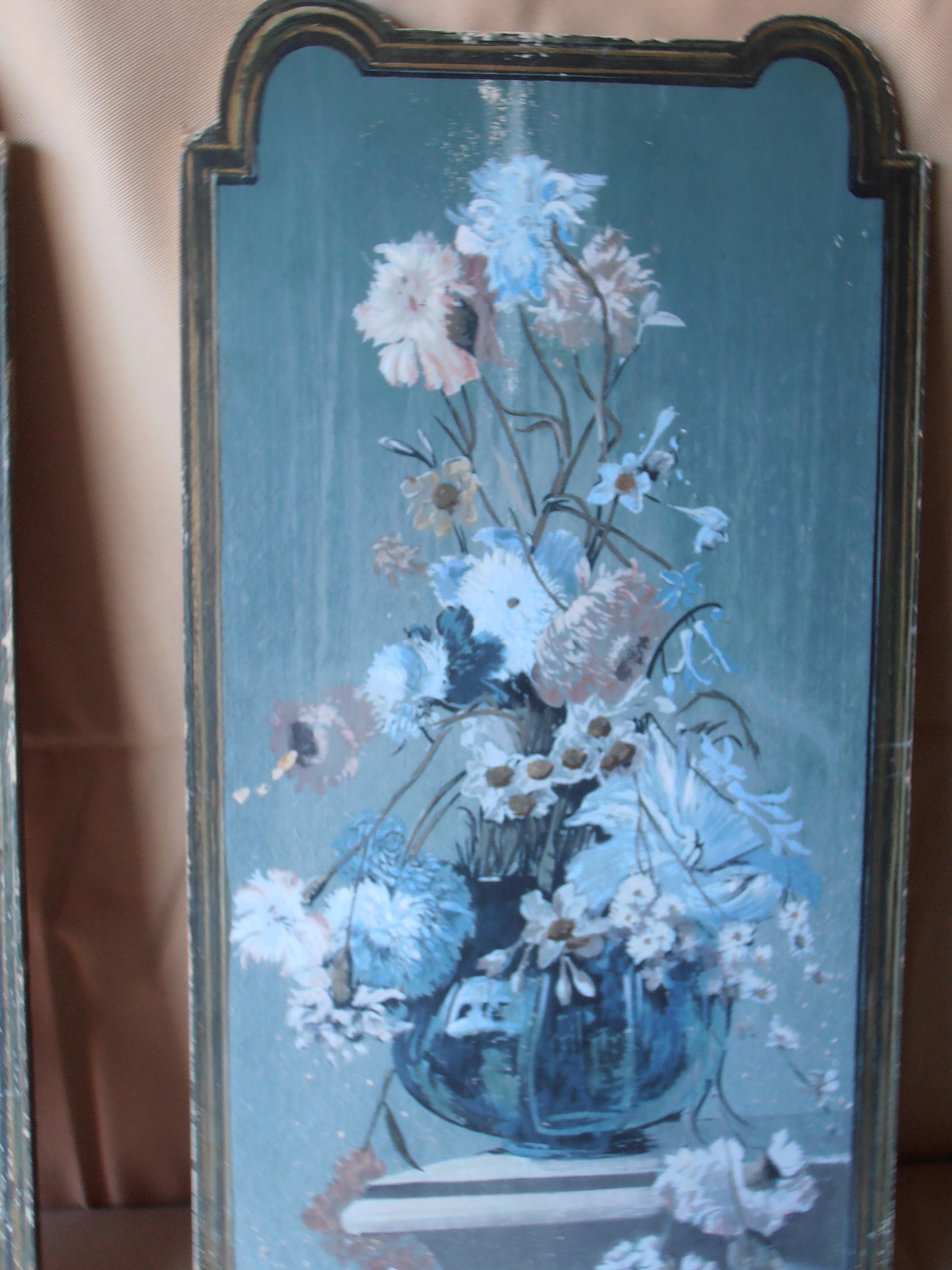 Pair of Vintage Italian Palladio Painted Floral Panels with Distressing In Distressed Condition For Sale In Tacoma, WA