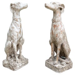 Pair of Retro Italian Patinated Wooden Greyhound Dog Sculptures