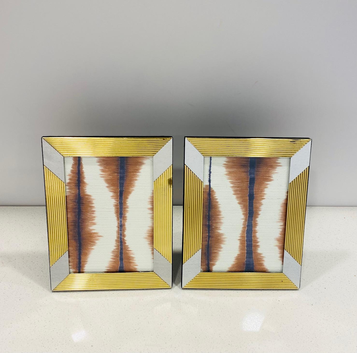 Italian Pair of Geometric Brass and Chrome Picture Frames, Italy, C. 1970s For Sale