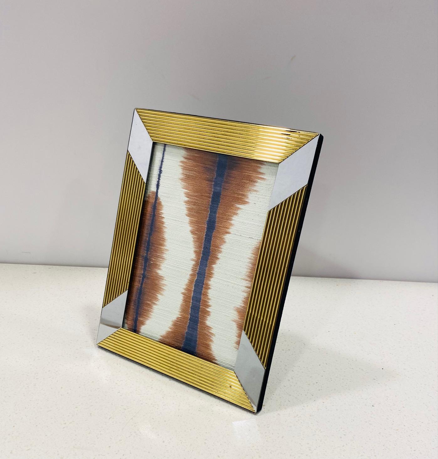 Polished Pair of Geometric Brass and Chrome Picture Frames, Italy, C. 1970s For Sale