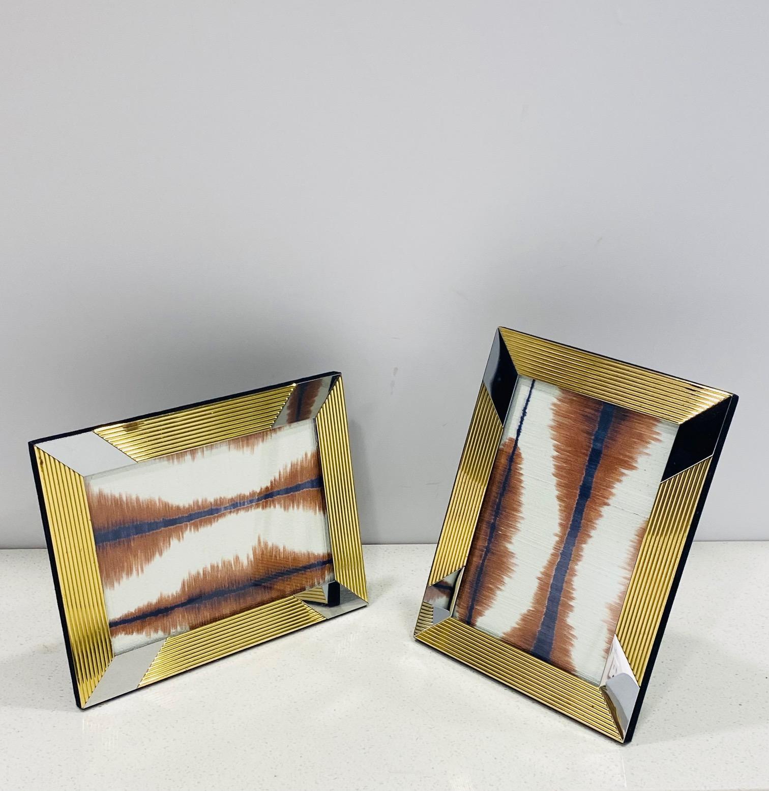 Late 20th Century Pair of Geometric Brass and Chrome Picture Frames, Italy, C. 1970s For Sale