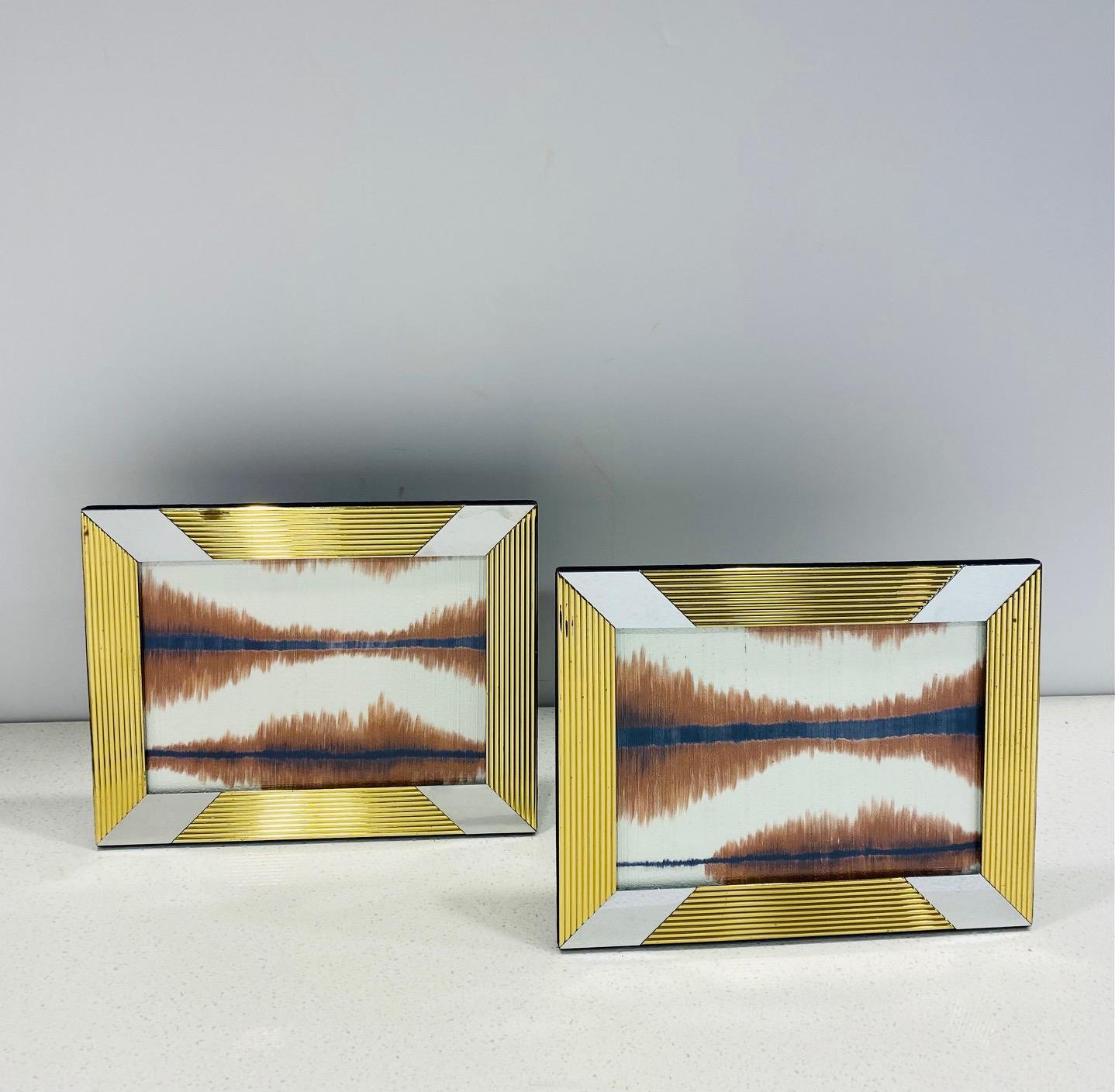 Pair of Geometric Brass and Chrome Picture Frames, Italy, C. 1970s For Sale 1