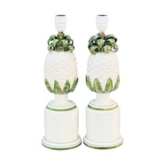 Pair Of Vintage Italian Pineapple Ceramic Table Lamps