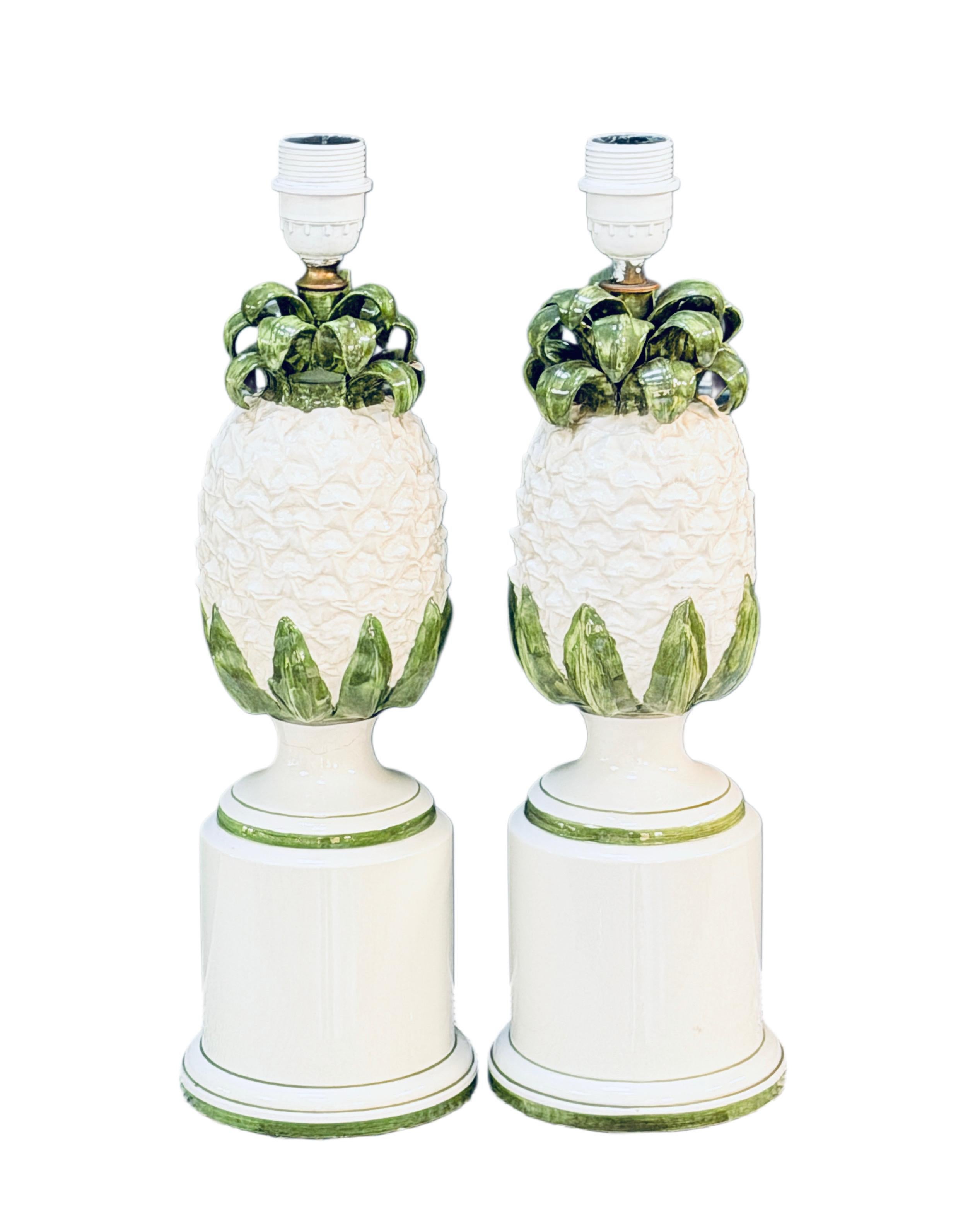 Pair Of Vintage Italian Pineapple Ceramic Table Lamps For Sale
