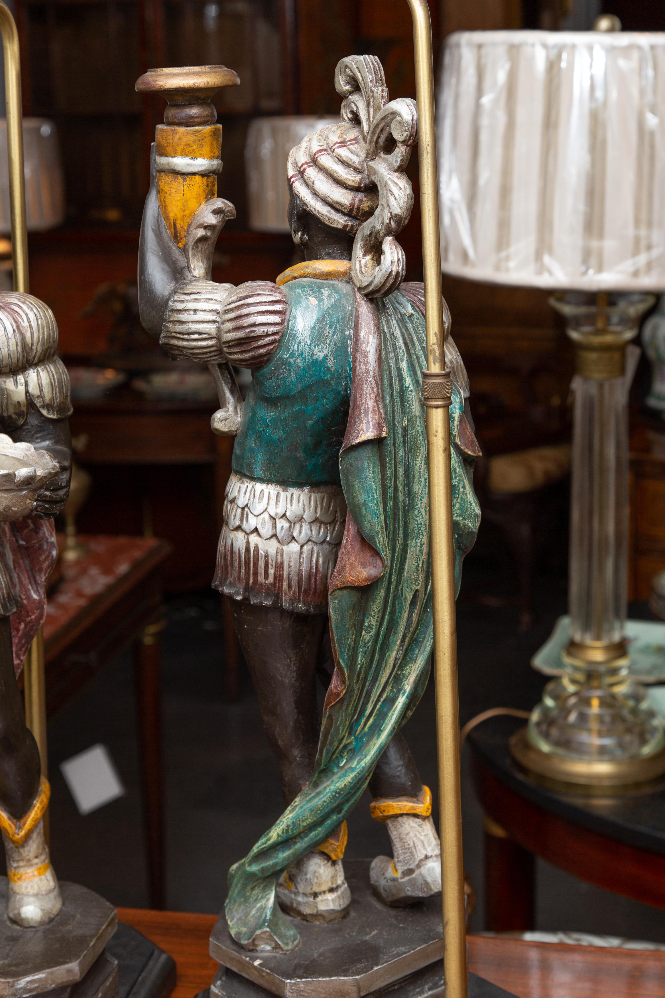 20th Century Pair of Vintage Italian Polychromed Figural Table Lamps