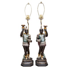 Pair of Vintage Italian Polychromed Figural Table Lamps
