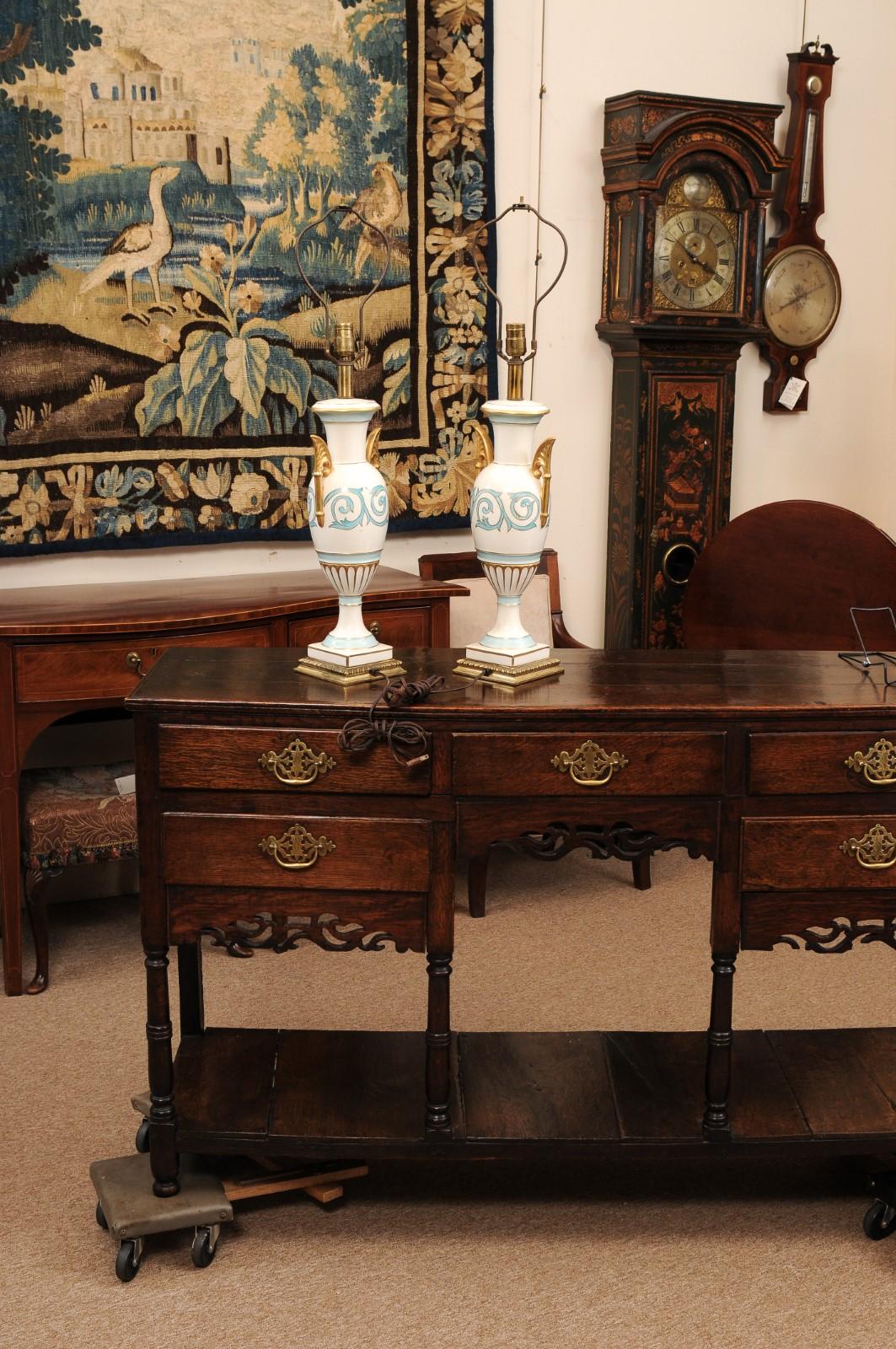 Pair of Vintage Italian Porcelain Lamps with Blue & Gilt Accents, 20th Century 9