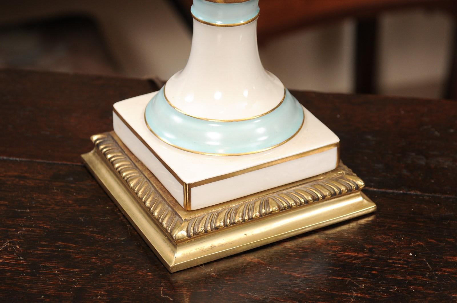 Pair of Vintage Italian Porcelain Lamps with Blue & Gilt Accents, 20th Century 5