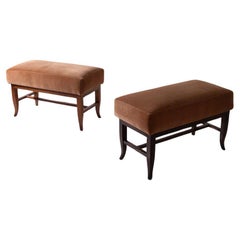 Pair of vintage Italian poufs with original fabric of the time in orange velvet
