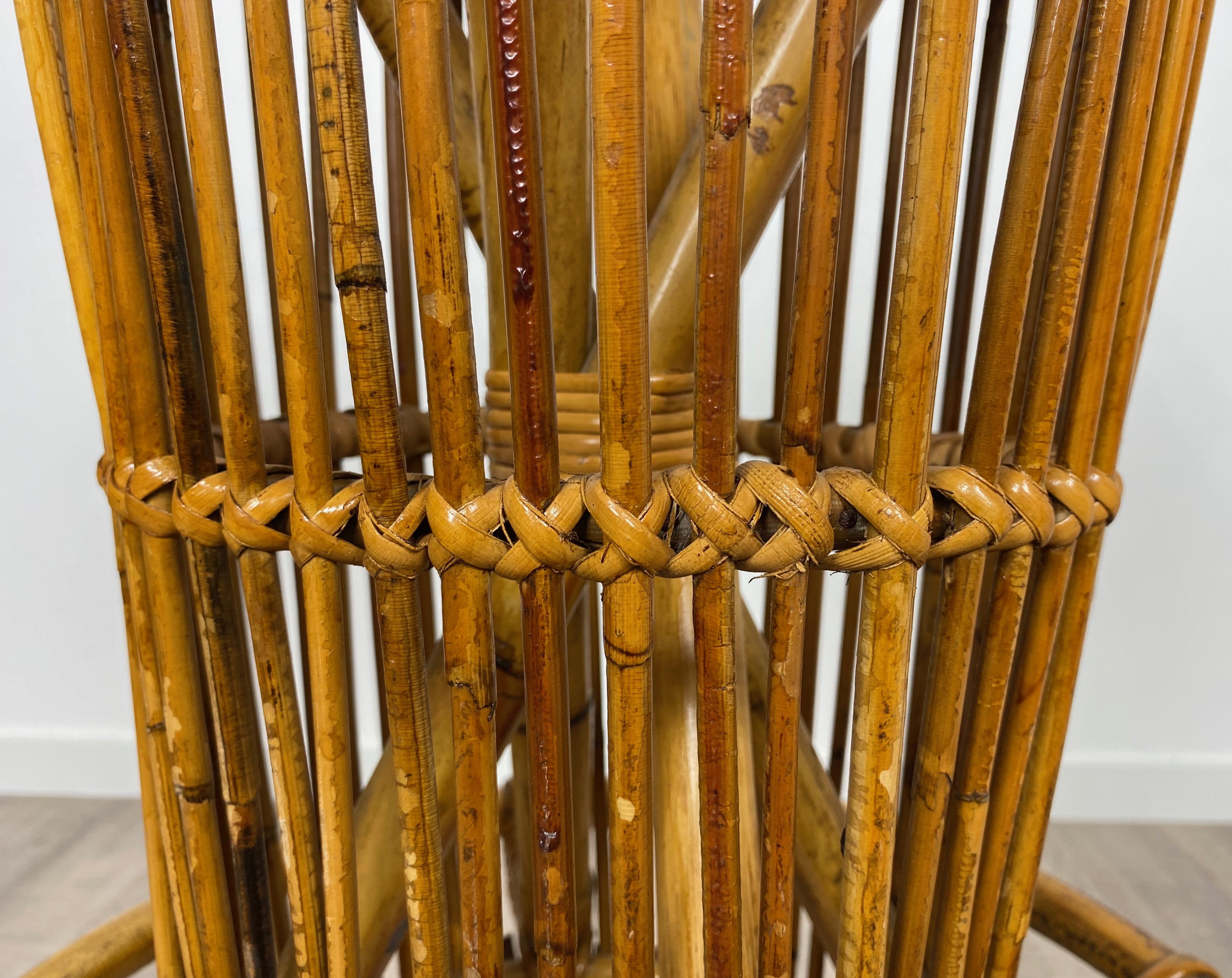 Pair of Vintage Italian Bamboo & Rattan Bar Stools, 1960s 4