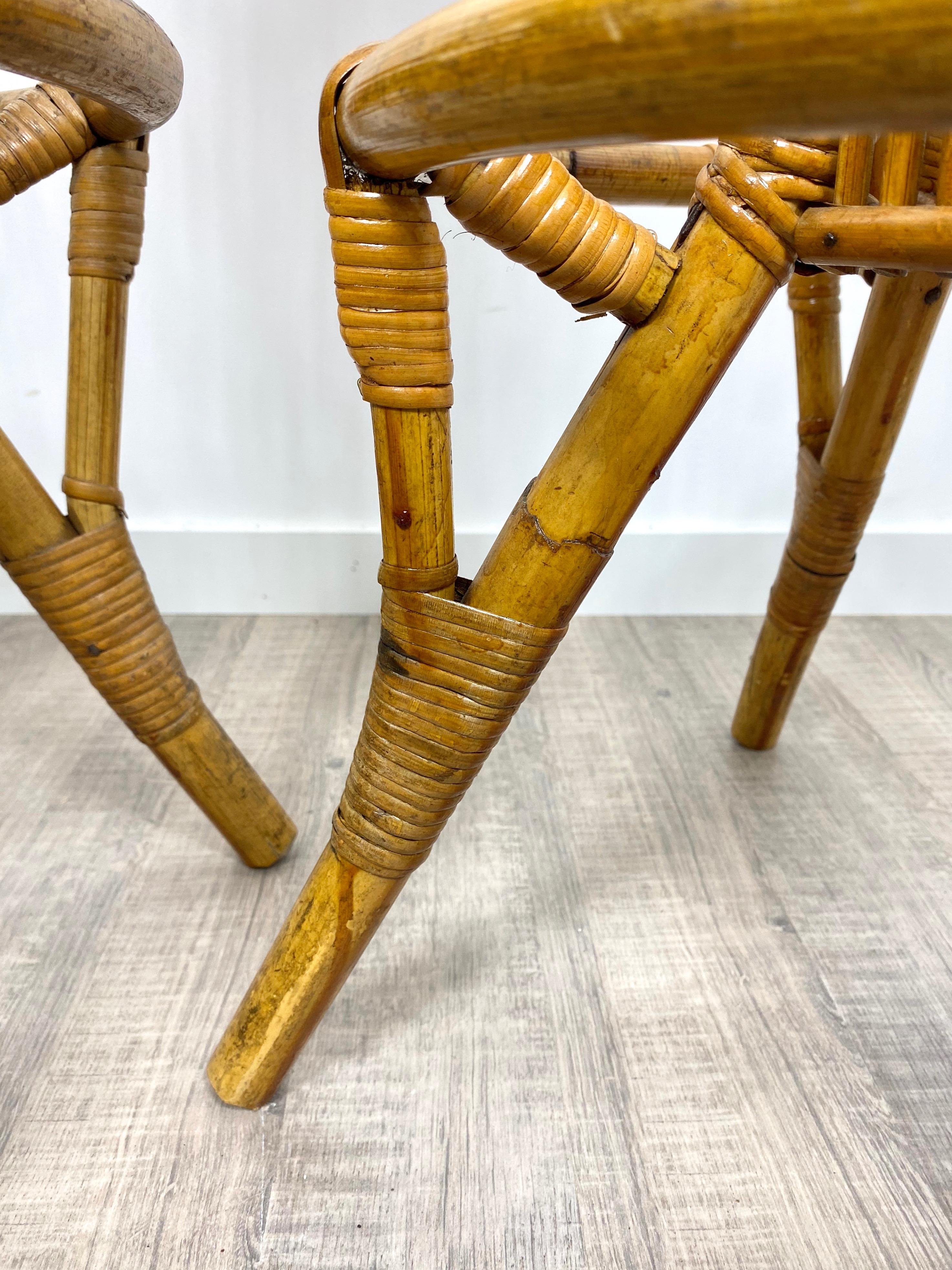 Pair of Vintage Italian Bamboo & Rattan Bar Stools, 1960s 7