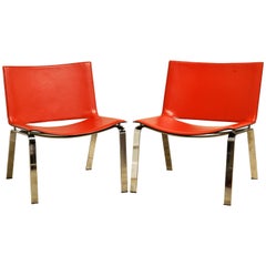 Paire de chaises longues italiennes vintage en cuir rouge et acier par Cattelan Italia