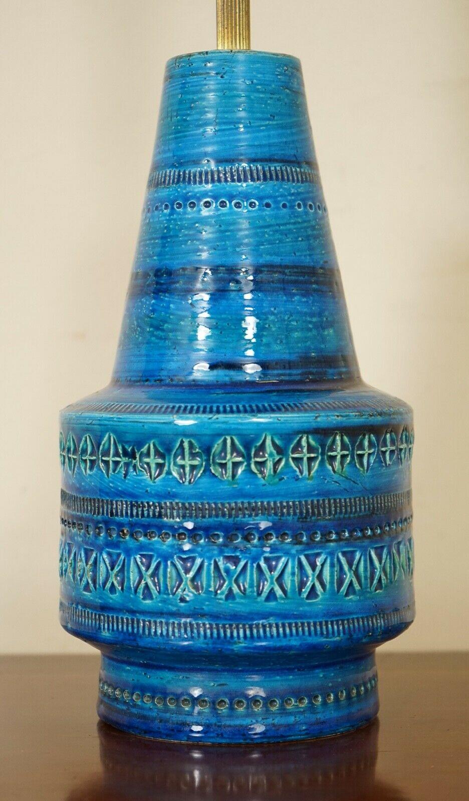 Hand-Crafted Pair of Vintage Italian Rimini Blue Ceramic Table Lamp for Bitossi