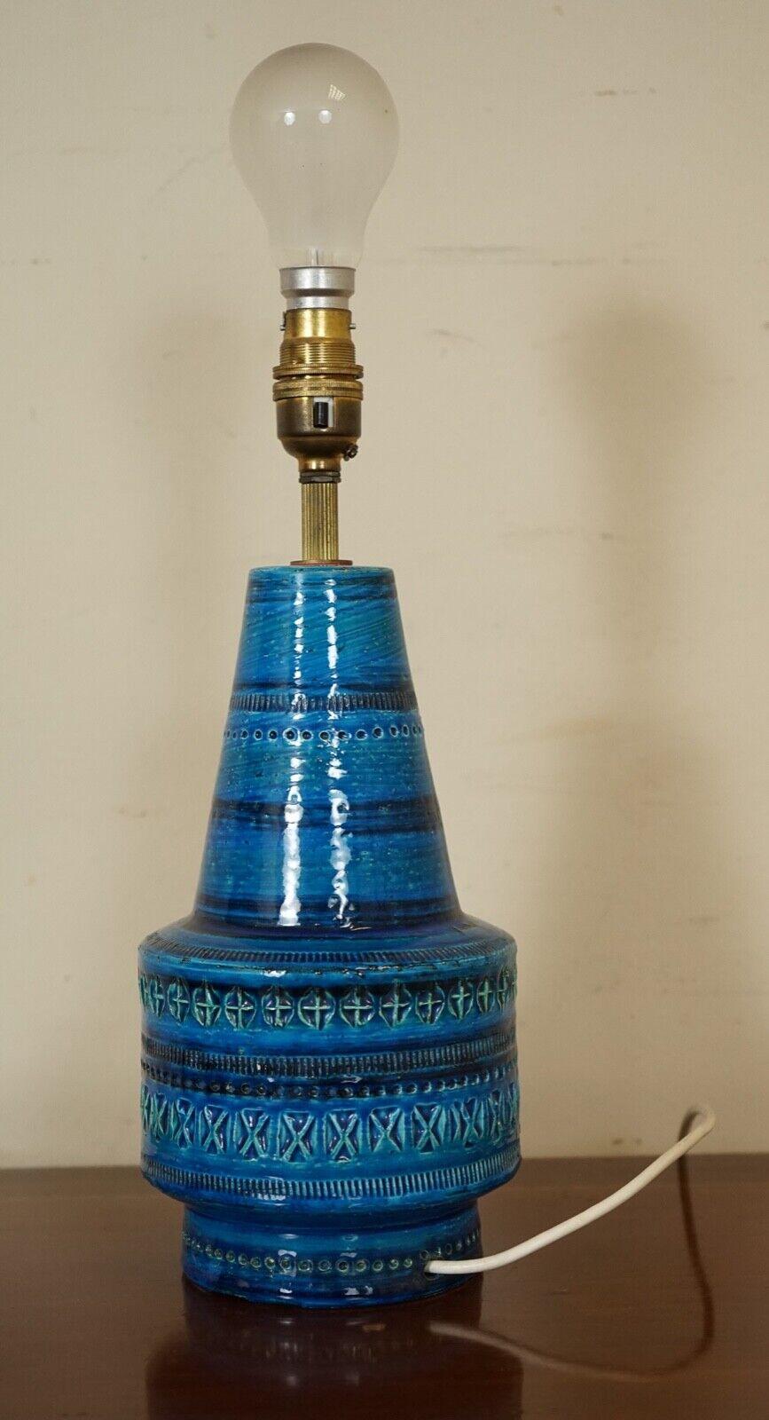 Pair of Vintage Italian Rimini Blue Ceramic Table Lamp for Bitossi 1