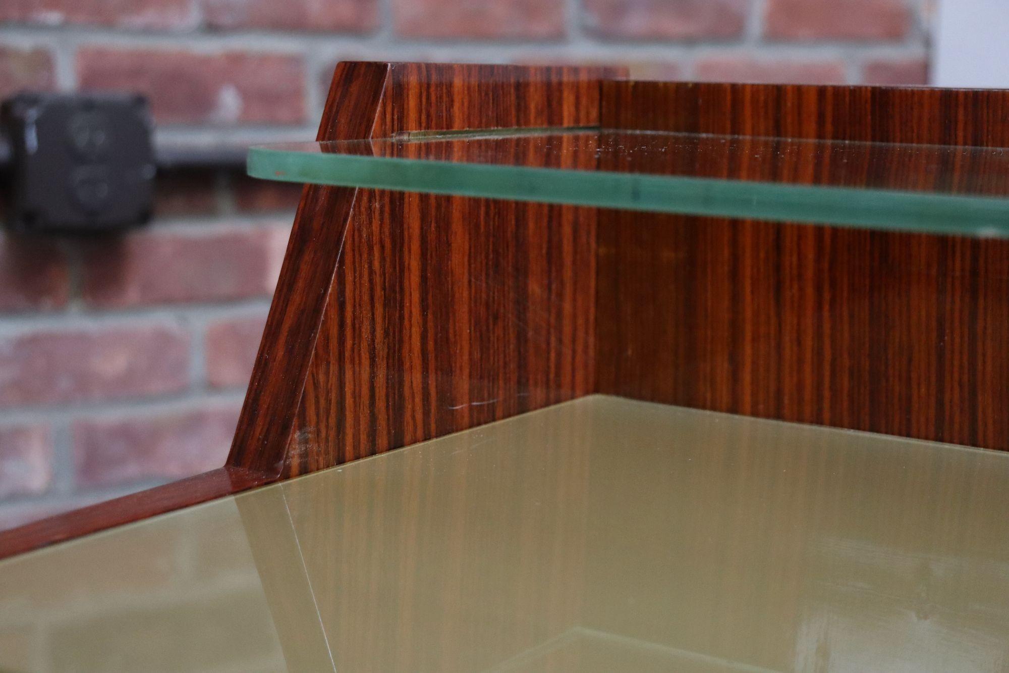 Pair of Vintage Italian Rosewood and Brass Two-Tier Nightstands / Bedside Tables For Sale 5