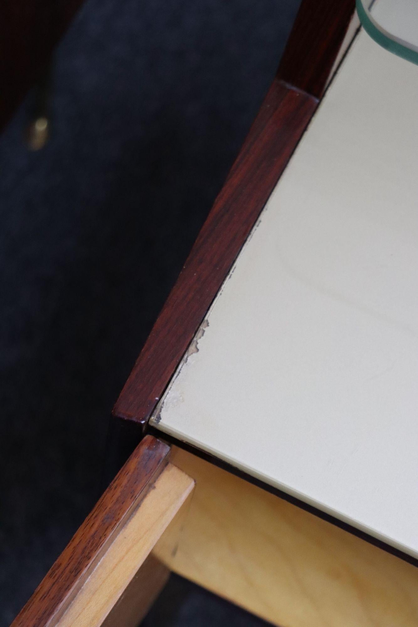 Pair of Vintage Italian Rosewood and Brass Two-Tier Nightstands / Bedside Tables For Sale 9
