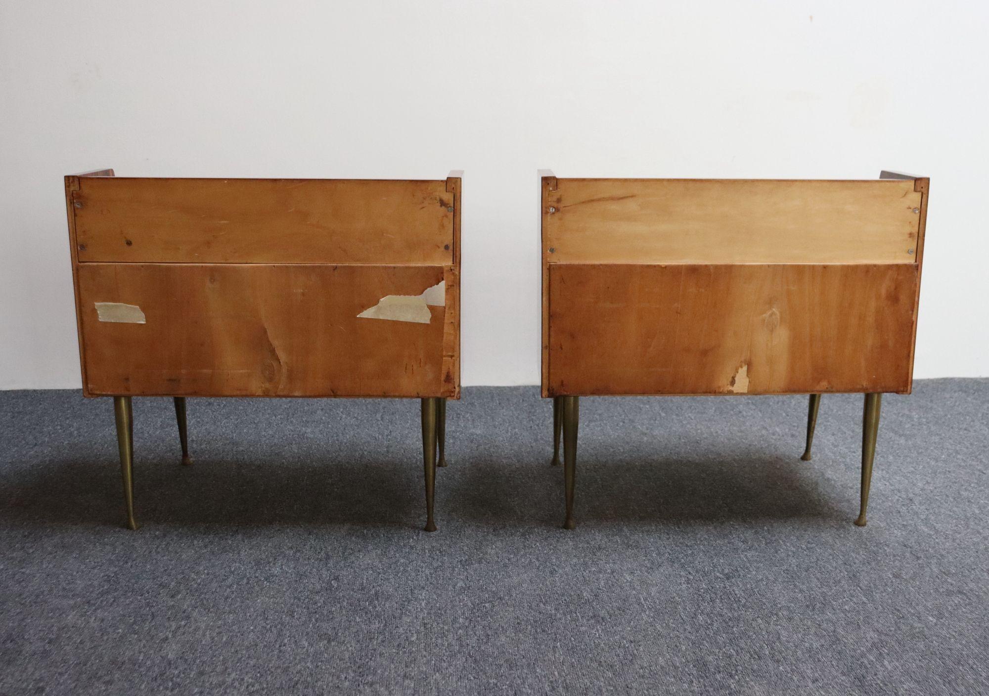 Pair of Vintage Italian Rosewood and Brass Two-Tier Nightstands / Bedside Tables For Sale 2
