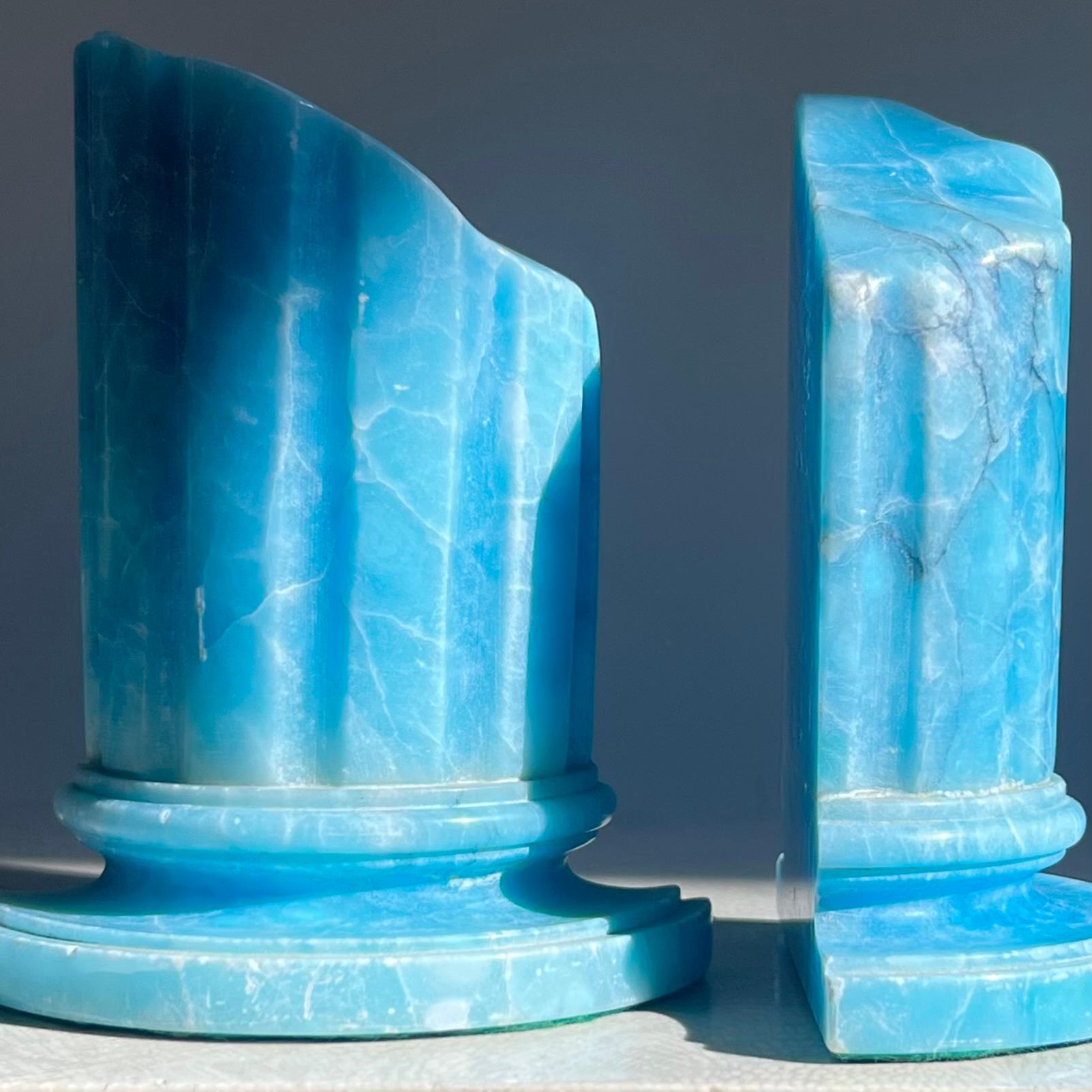 Pair of vintage Italian ruinous columns bookends in aquamarine blue, 1960s 6