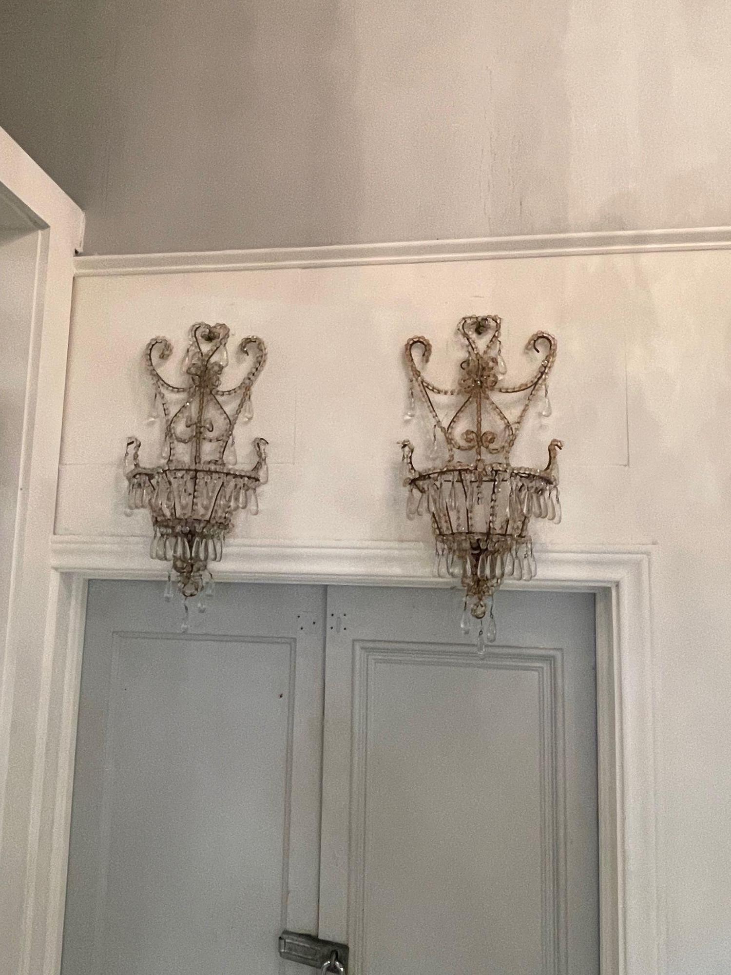 Pair of Vintage Italian Sconces After Bagues In Good Condition For Sale In Dallas, TX