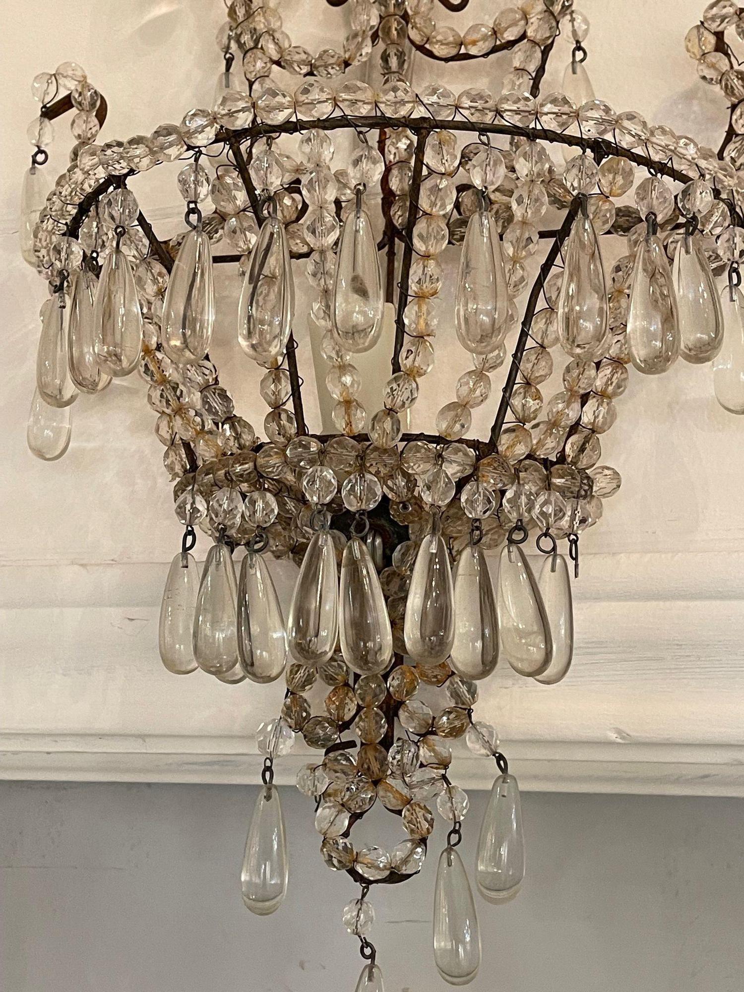 Crystal Pair of Vintage Italian Sconces After Bagues For Sale