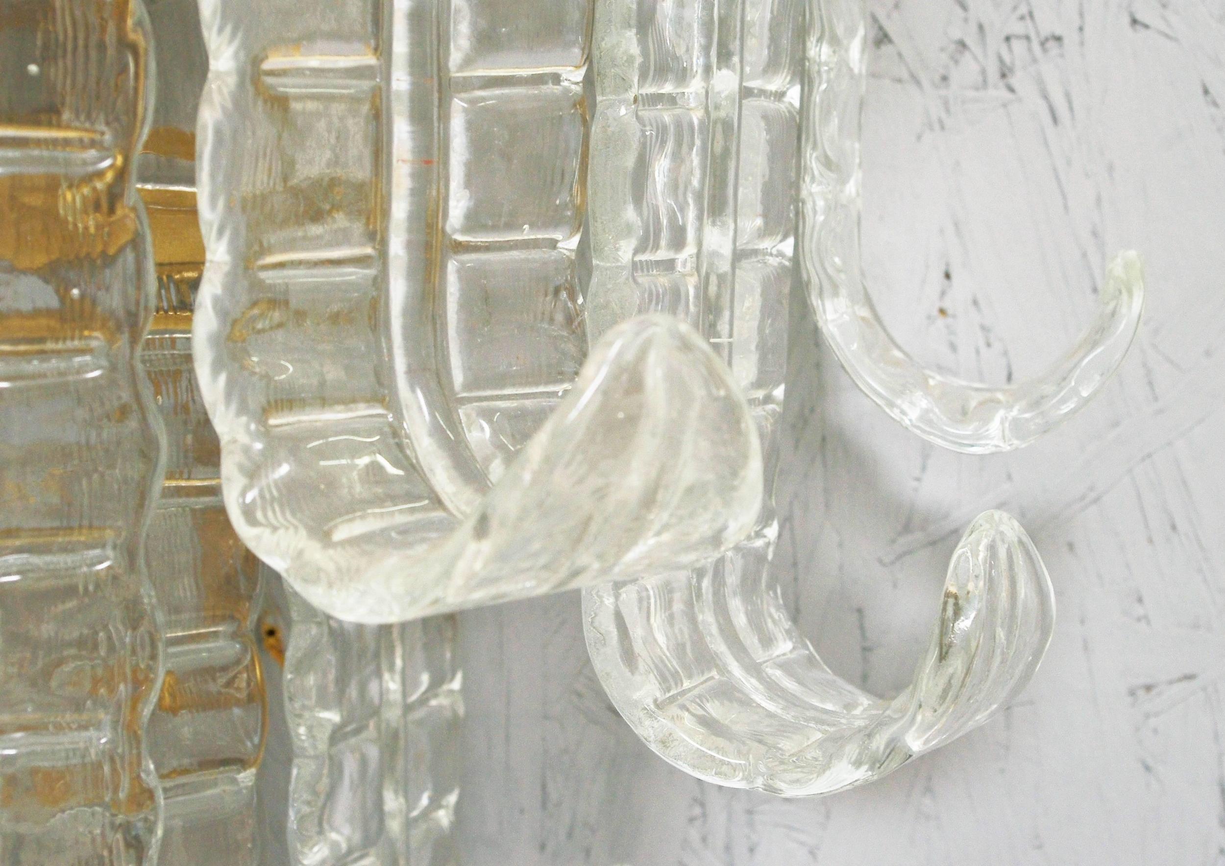 Mid-20th Century Pair of Vintage Italian Sconces Clear Murano Glass Designed by Barovier e Toso