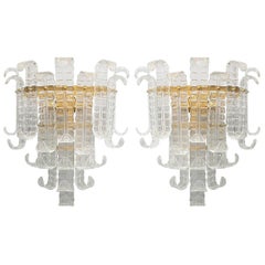 Pair of Vintage Italian Sconces Clear Murano Glass Designed by Barovier e Toso