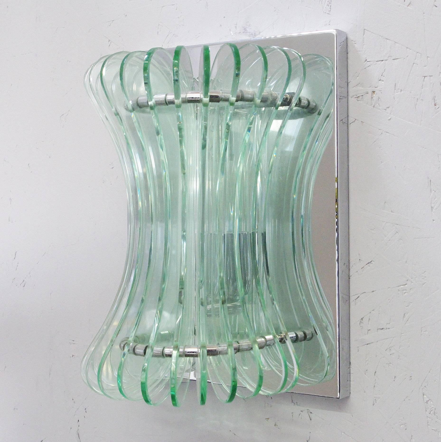 Pair of Vintage Italian Sconces w/ Beveled Glass Designed by Cristal Arte, 1960s For Sale 5