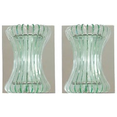 Pair of Retro Italian Sconces w/ Beveled Glass Designed by Cristal Arte, 1960s