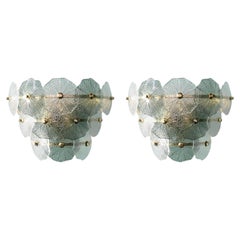 Pair of Vintage Italian Sconces w/ Green Murano Glasses, 1980s