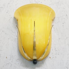 Pair of Vintage Italian Sconces w/ Hand B Amber Murano Glass by Leucos, c 1960s