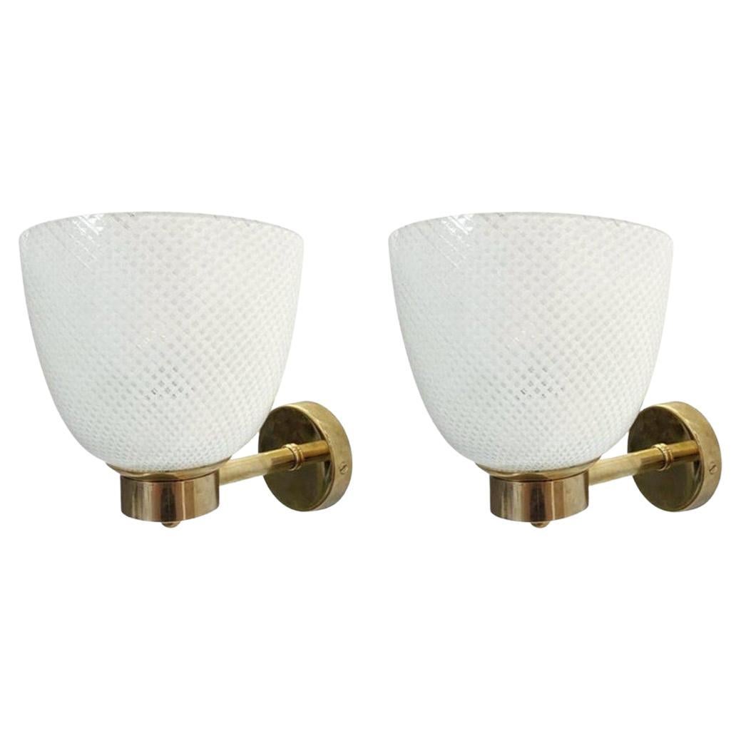 Pair of Vintage Italian Sconces w/ Murano Glass Shades Hand Blown, circa 1960s For Sale