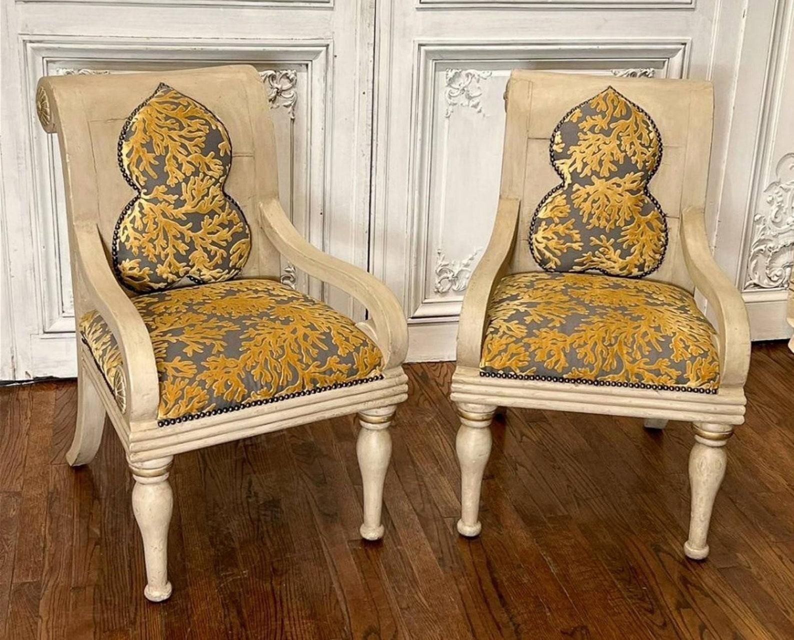  Pair of Vintage Italian Scroll Back Armchairs In Good Condition For Sale In Forney, TX