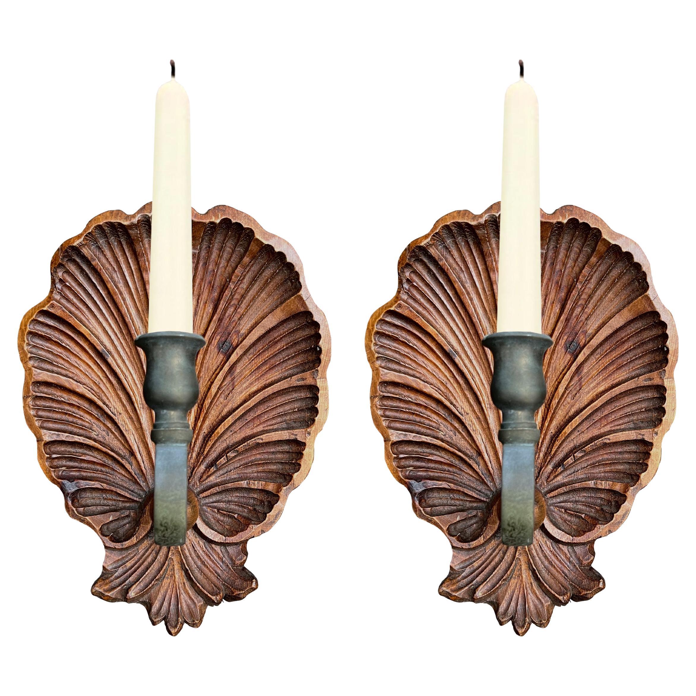 Pair of Vintage Italian Shell Candle Sconces