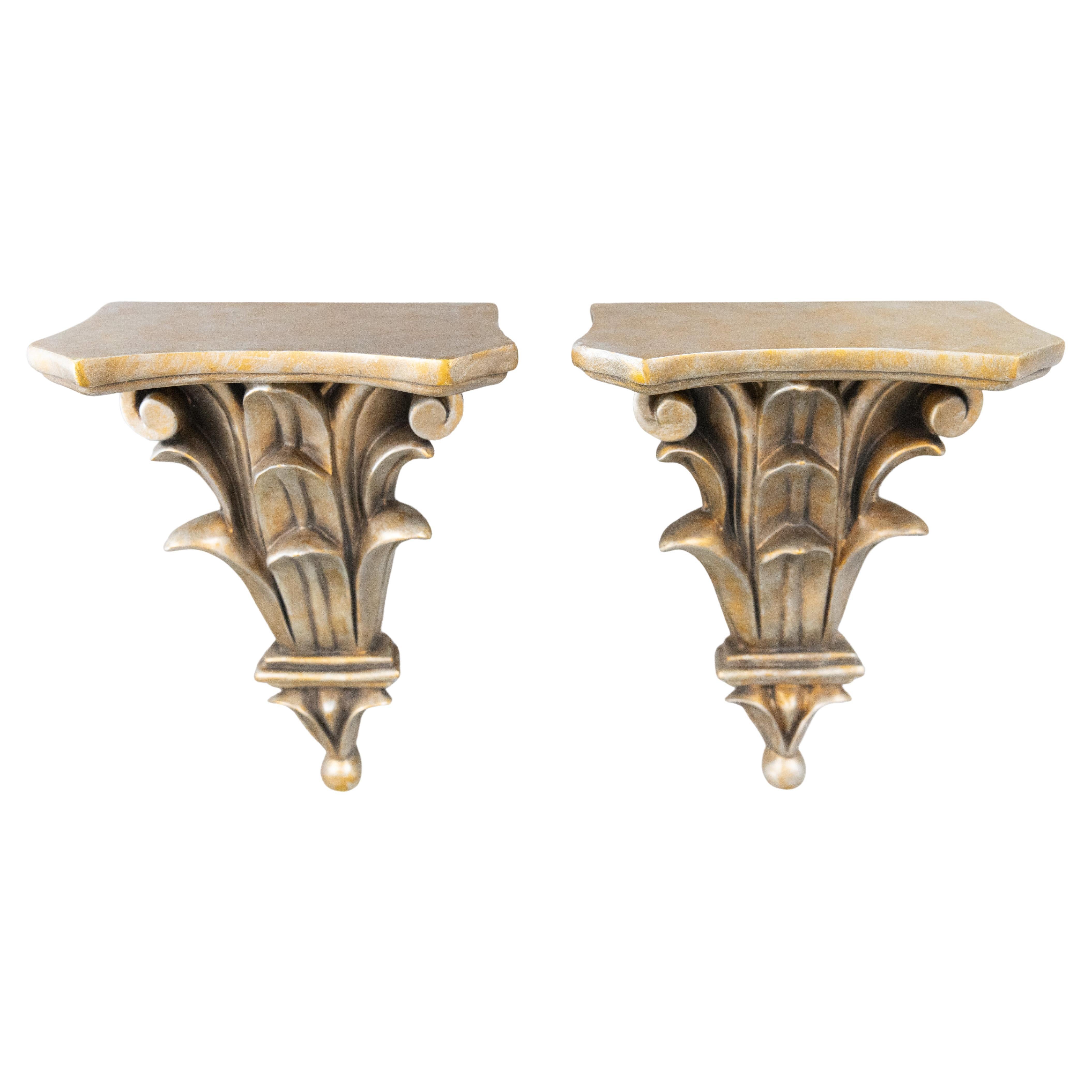 Pair of Vintage Italian Silver & Gold Gilt Wall Brackets Shelves