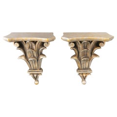 Pair of Vintage Italian Silver & Gold Gilt Wall Brackets Shelves