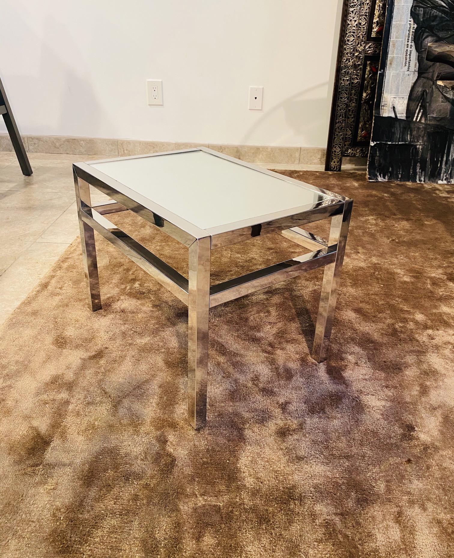 Pair of Chrome and Mirrored Side Tables in the style of Milo Baughman, c. 1970's For Sale 4