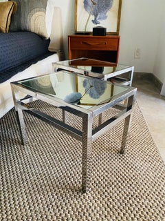 Pair of Chrome and Mirrored Side Tables in the style of Milo Baughman, c. 1970's