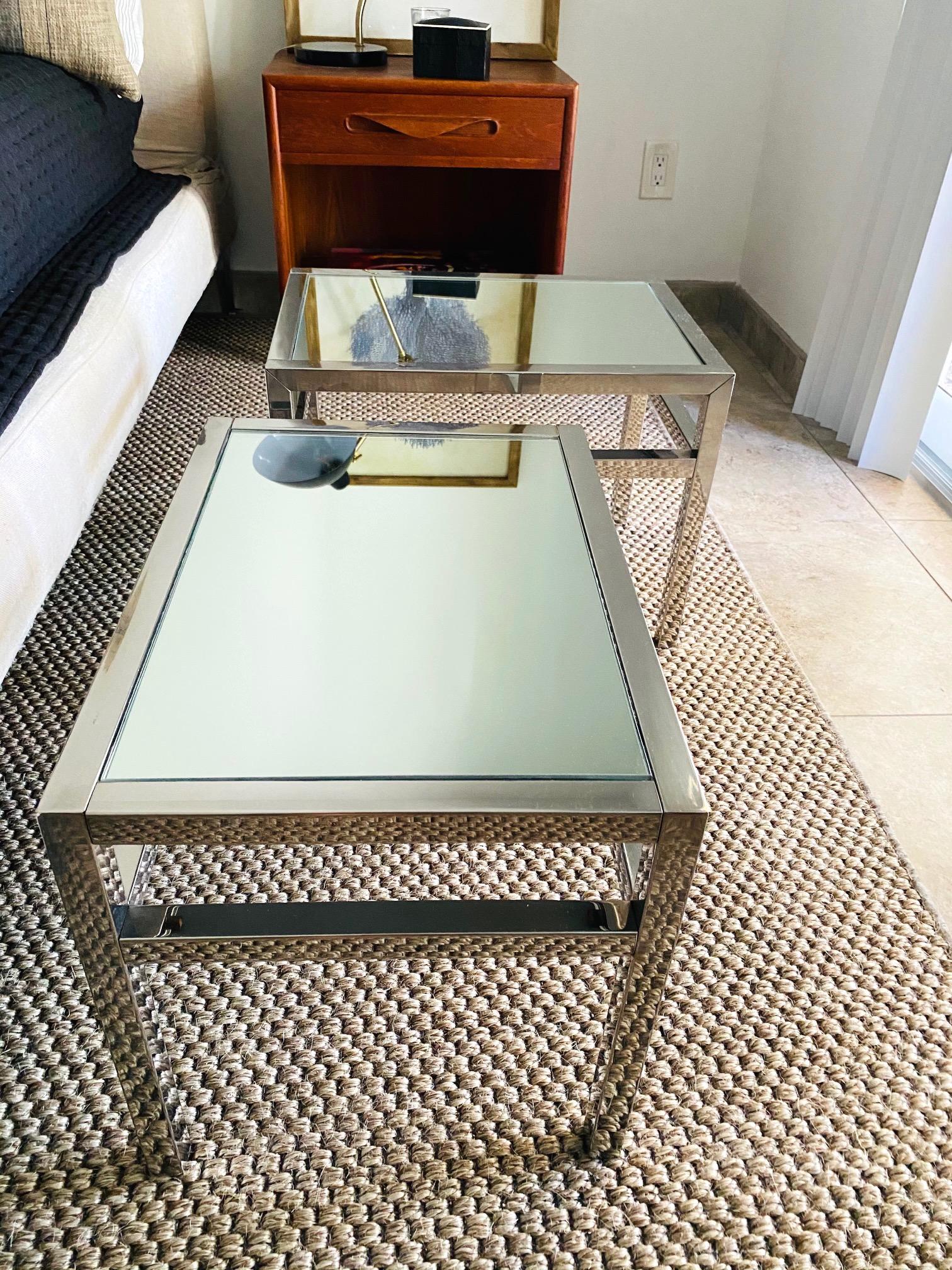 Pair of Chrome and Mirrored Side Tables in the style of Milo Baughman, c. 1970's For Sale 2