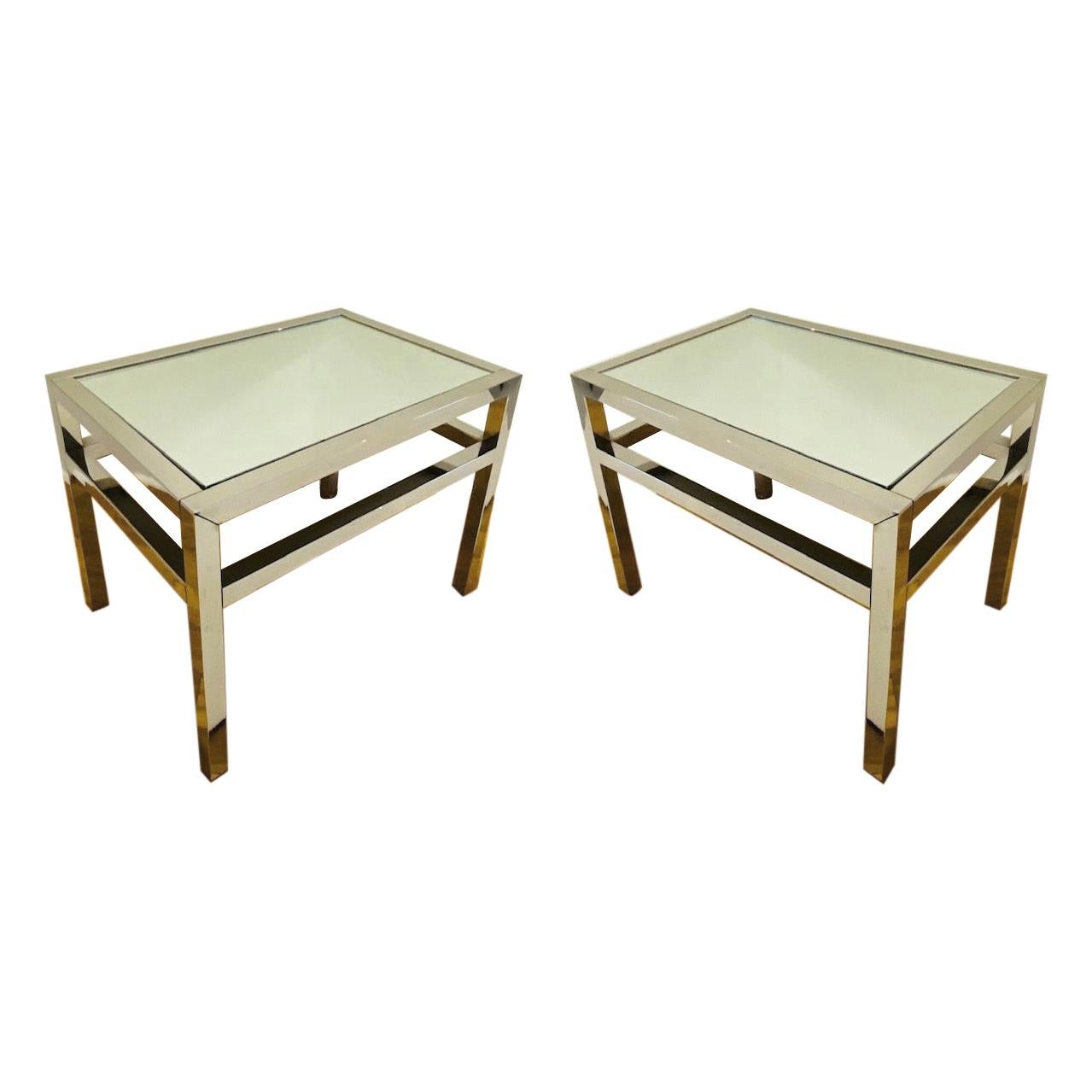 Pair of Chrome and Mirrored Side Tables in the style of Milo Baughman, c. 1970's